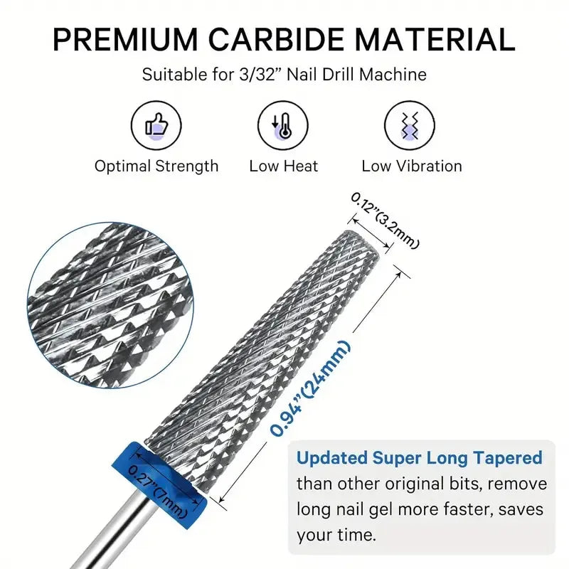 5 In 1 24mm Extra Long Tungsten Carbide Nail Drill Bits Safety Nail Salon Accessories, Efficient Removal Of Gel Polish Acrylic N