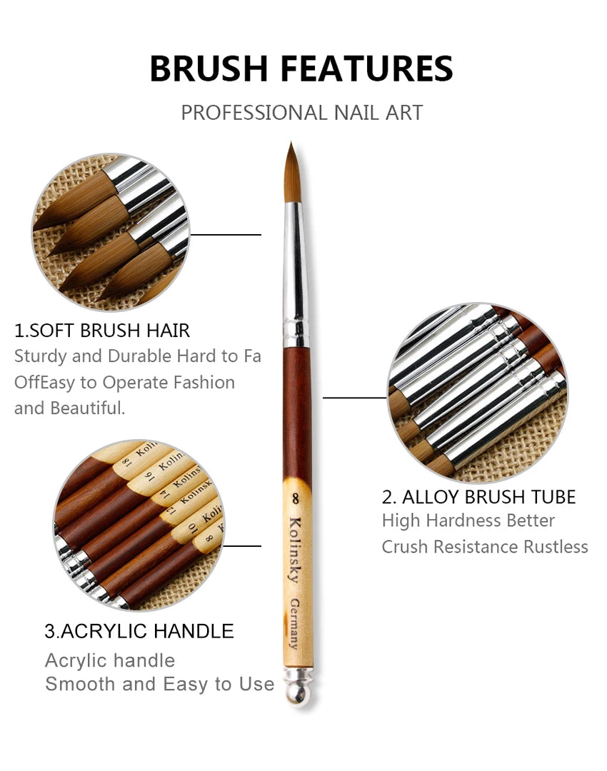 TIANMI Wood Handle Kolinsky Hair Nail Brush Acrylic Nail Art Brushes Gel Polish Builder Pen Nail Care Tools Drawing Brushes