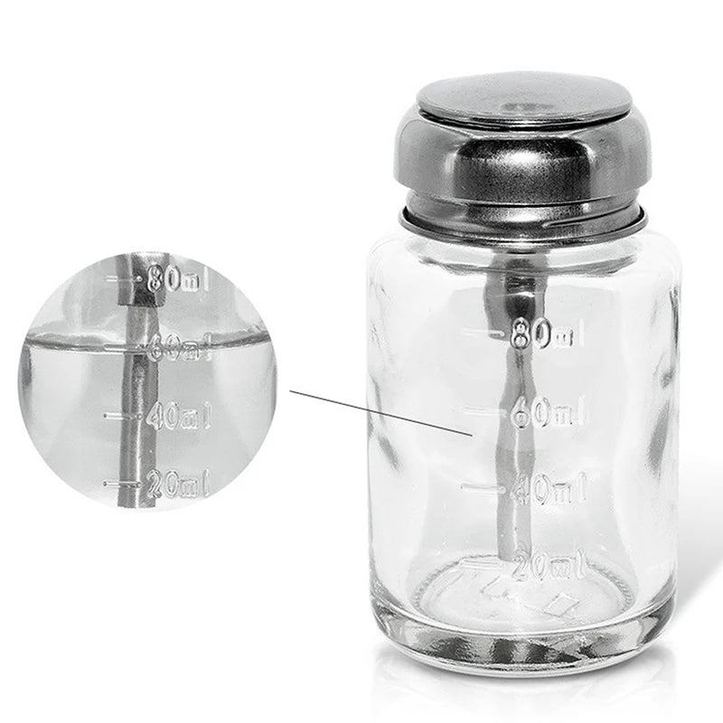 Push Down Glass Empty Pump Dispenser For Nail Polish Alcohol Makeup Remover Clear Refillable Bottle Liquid Cleanser Storage