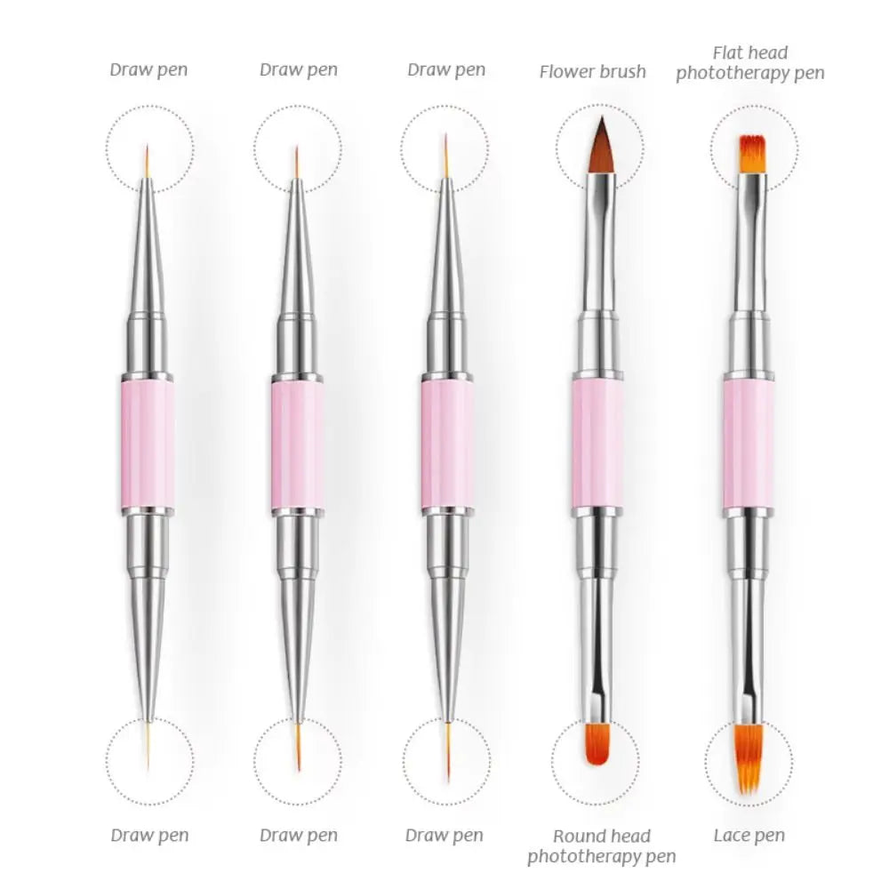 Dual-ended Acrylic Nail Art Brushes Set Professional Gel Polish Thin Liner Flower Painting Drawing Manicure DIY Tool Accessory