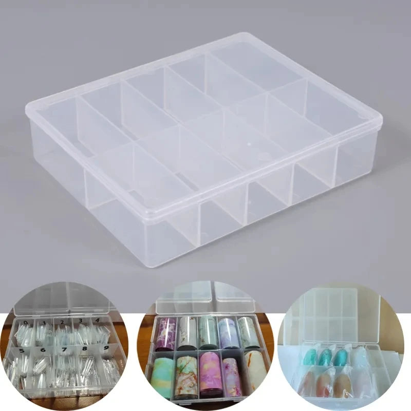 10 Grids Transparent Empty Nail Foils Storage Box Plastic Jewelry Beads Gems Rhinestones False Nail Art Tips Box Case Organizer