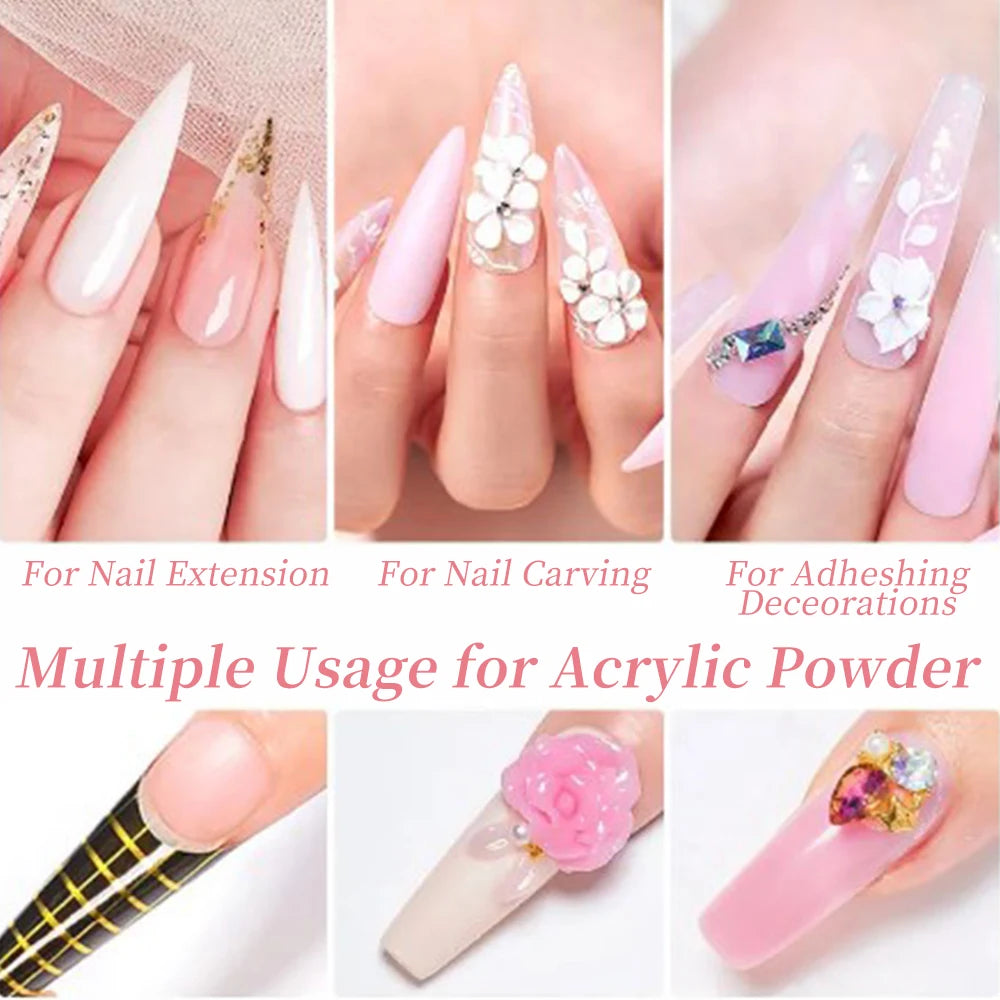 12Colors Acrylic Nail Powder Nude Pink/White Manicure Dip Powder for Acrylic Nail Extension