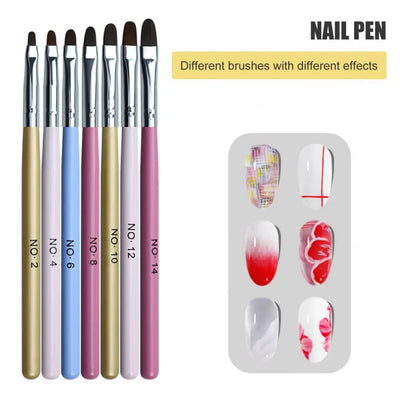 7Pcs Nail Brush Rainbow Rod Nail Pen Kit Rounded Head Manicure Pen Set Lightweight Nail Art Drawing Liner for Female 