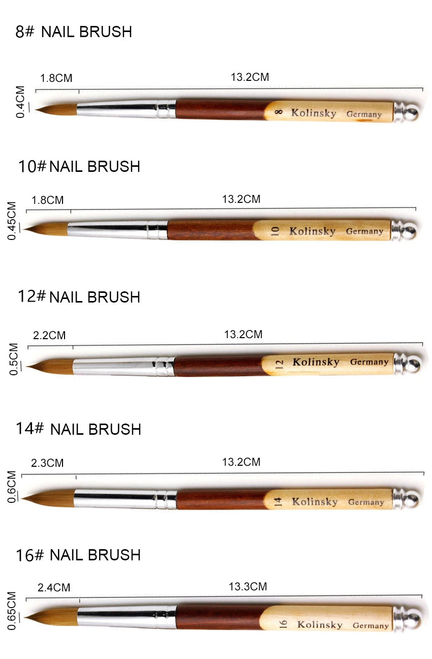 TIANMI Wood Handle Kolinsky Hair Nail Brush Acrylic Nail Art Brushes Gel Polish Builder Pen Nail Care Tools Drawing Brushes