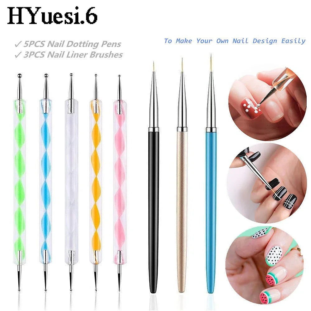 3/5pcs UV Gel Nail Liner Drawing Brush Set Acrylic DIY French Stripe Flower Dotting Painting Pen Professional Manicure Tools Set