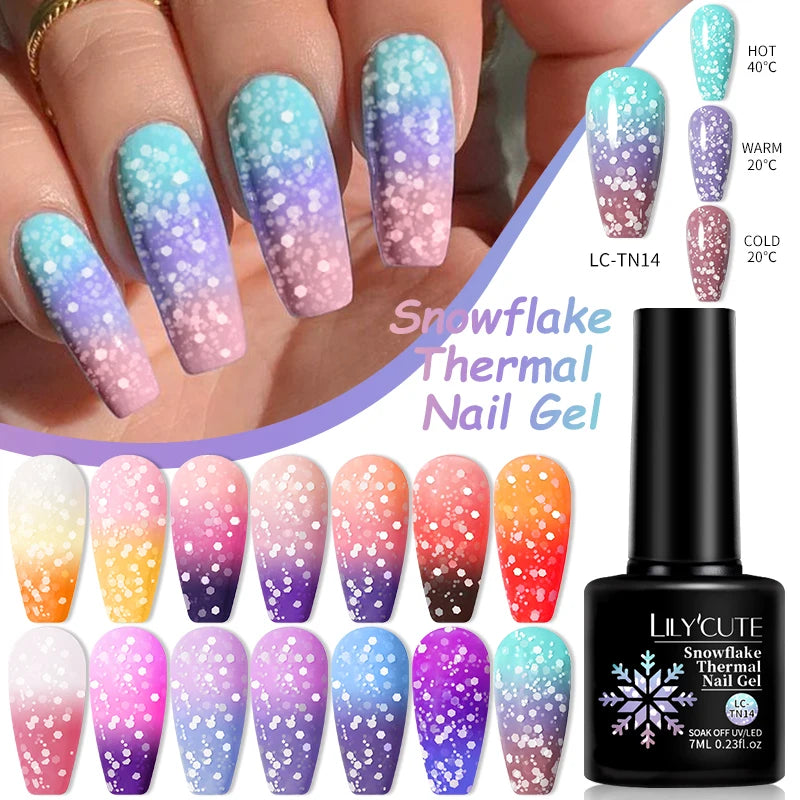 Snowflakes Thermal Gel Nail Polish Winter Pink Purple Bule Snow