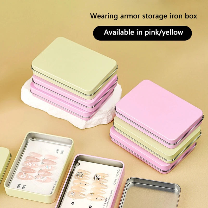 Macaron False Nail Tips Nail Art Display Storage Iron Box Manicure Showing Tools For Salon Nail Decor Case Flip Square Case