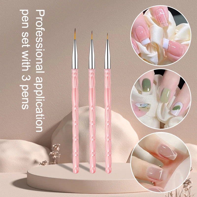 3Pcs 7/9/11mm Nail Brush Acrylic French Stripe Line Painting Drawing Flower Pen Gel UV Polish Manicure Tools