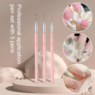 3Pcs 7/9/11mm Nail Brush Acrylic French Stripe Line Painting Drawing Flower Pen Gel UV Polish Manicure Tools