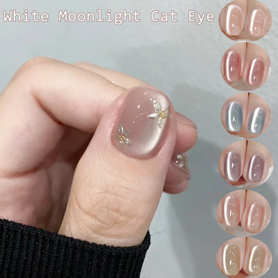 6ml White Moonlight Magnetic Gel Nail Polish Sparkling Crystal Porcelain Cat Eye Gel