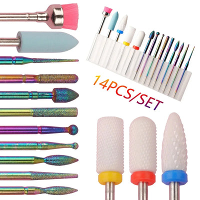 13 Pcs/box Professional Ceramic Nail Drill Bit Set Electric Manicure Nail File Bit For Acrylic Gel Nails And Cuticles