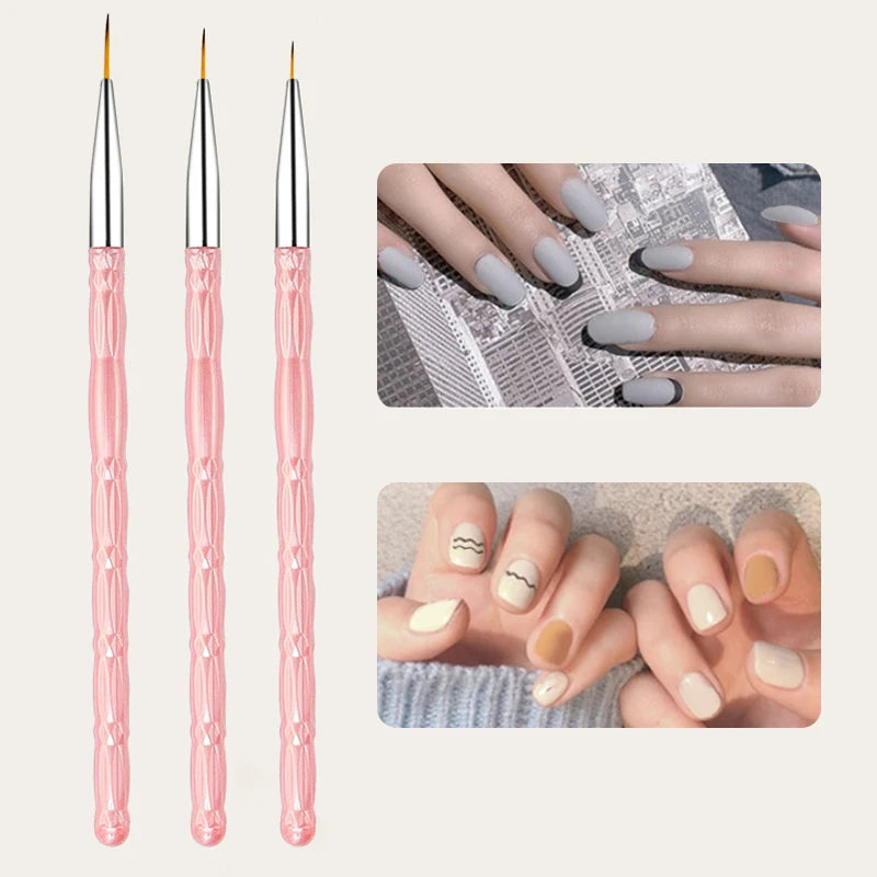 3Pcs 7/9/11mm Nail Brush Acrylic French Stripe Line Painting Drawing Flower Pen Gel UV Polish Manicure Tools