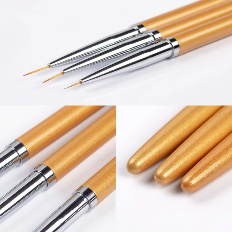 3pcs Golden Fine Tip Paint Brushes - Ultra-Thin, Professional Art & Nail Design Pens For Crafts Metallic Paint Pens