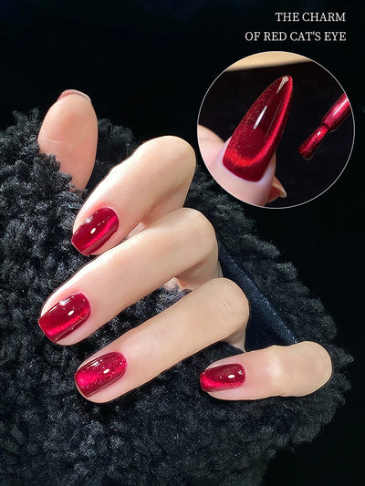 WS Autumn Winter Red Cat Eye Gel Nail Polish