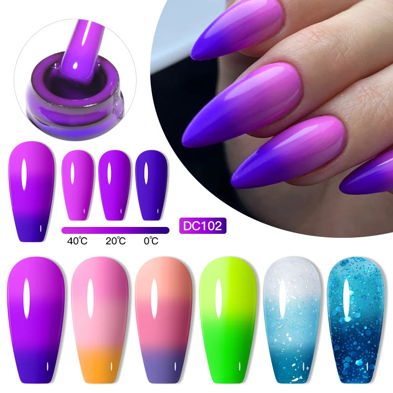 Thermal Gel Nail Polish 7ml Semi Permanent Temperature Color Changing Glitter Thermo S