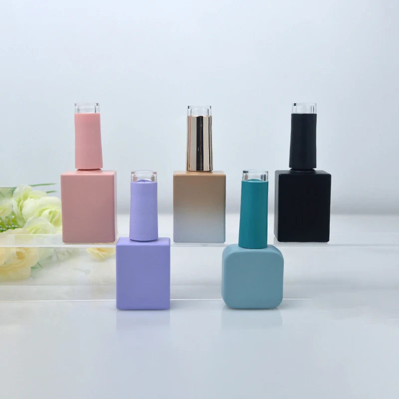 10ml 15ml Colorful Glass Nail Polish Bottle Refillable Empty Nail Gel Container With Lid Brush Cosmetic Nail Oil Packing Bottle