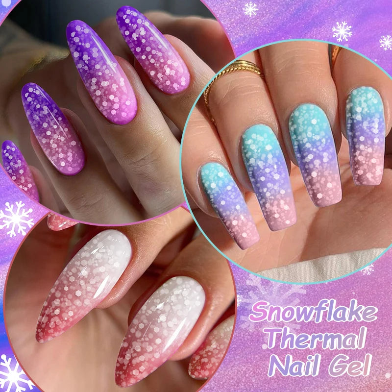 Snowflakes Thermal Gel Nail Polish Winter Pink Purple Bule Snow