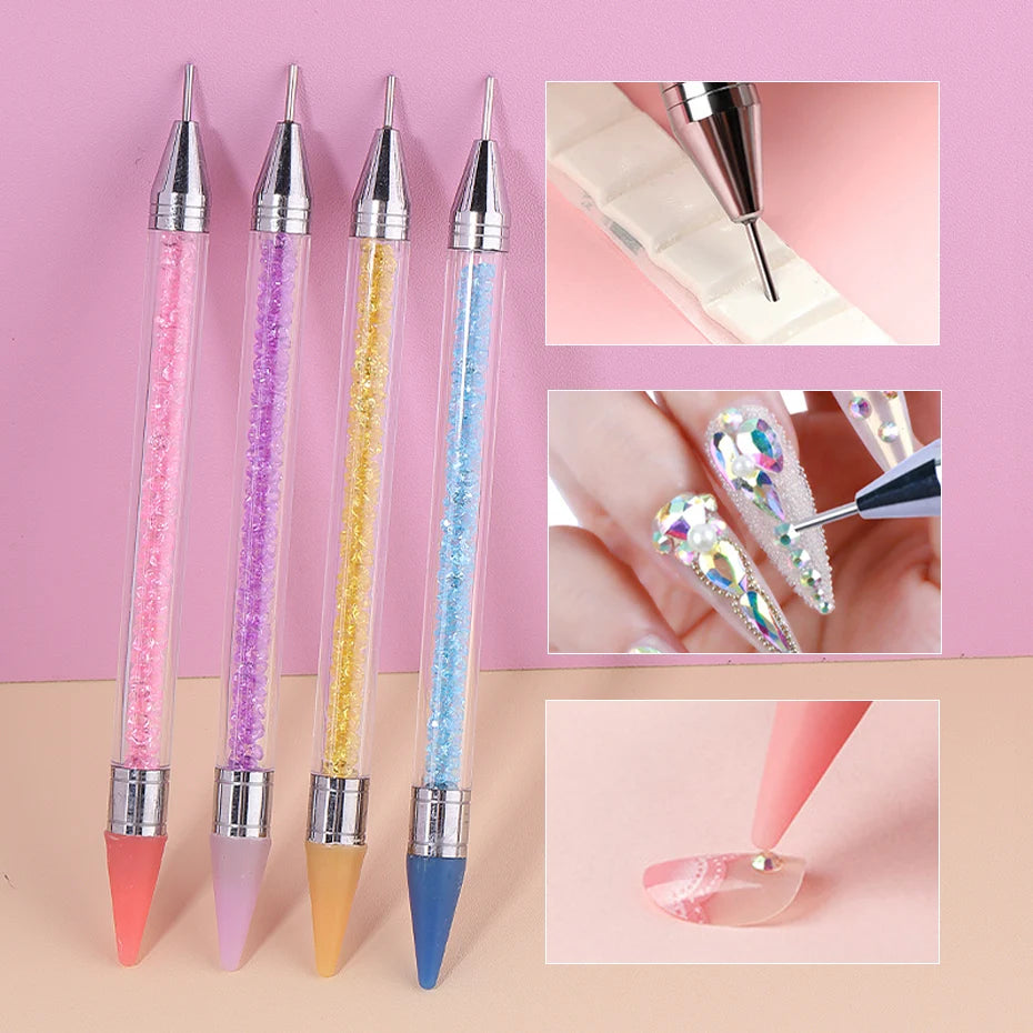 1pc Dual Ended Nail Dotting Pen Crystal Beads Handle Rhinestone Studs Picker Wax Pencil Gel UV Brush Manicure Nail Art Tools