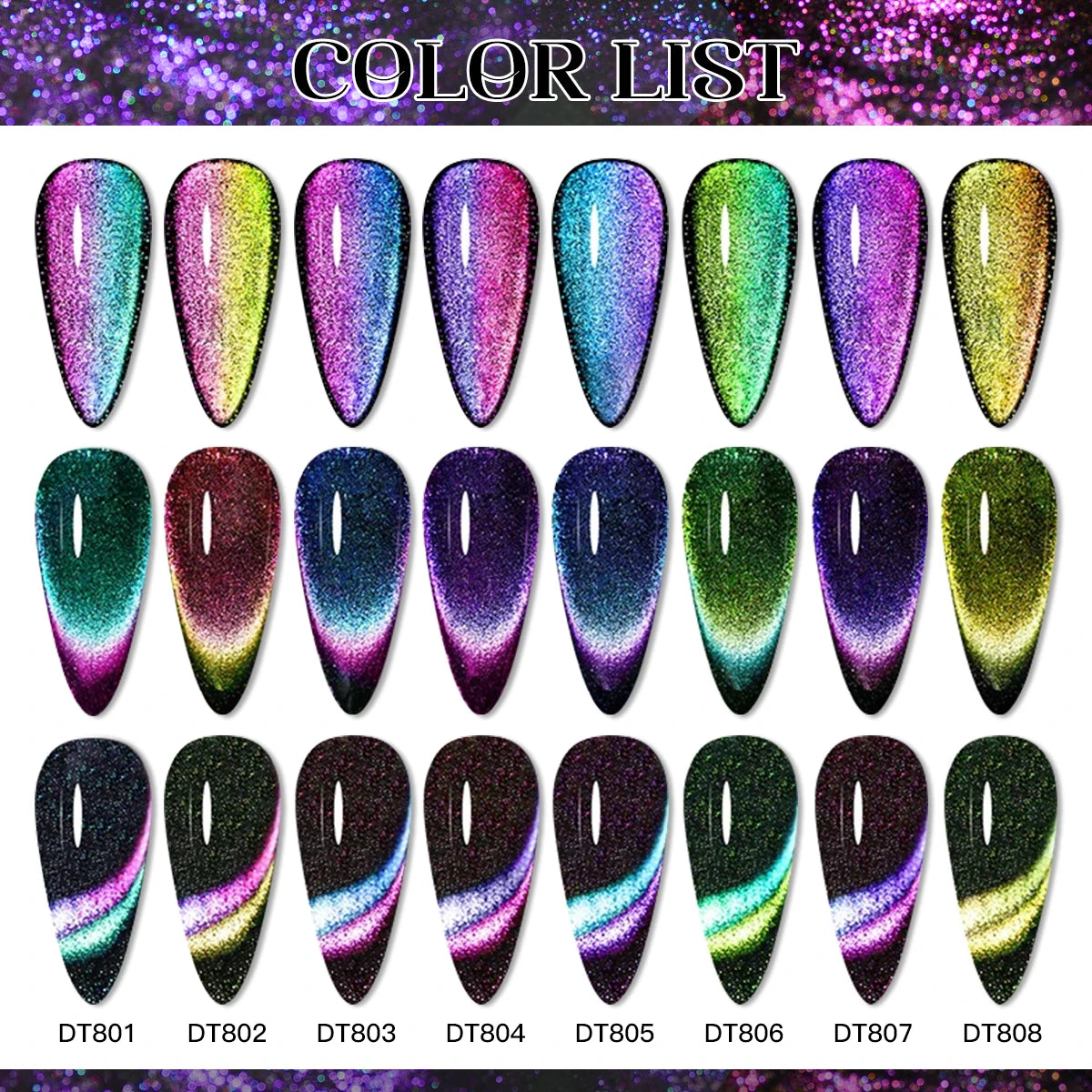 9D Rainbow Magnetic Gel Holographic Glitter Cat Eye Gel Nail Polish