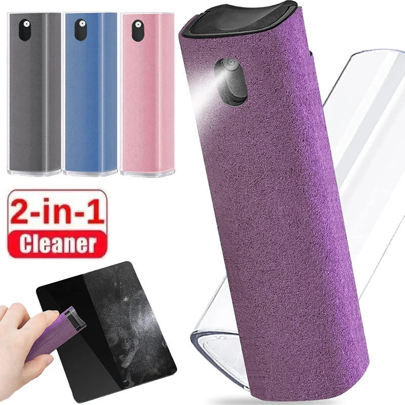 2 In 1 Multi Screen Cleaner Spray Bottle Portable Reusable Mobile Phone Tablet PC Laptop Screen Dust Remover Microfiber Cleaners