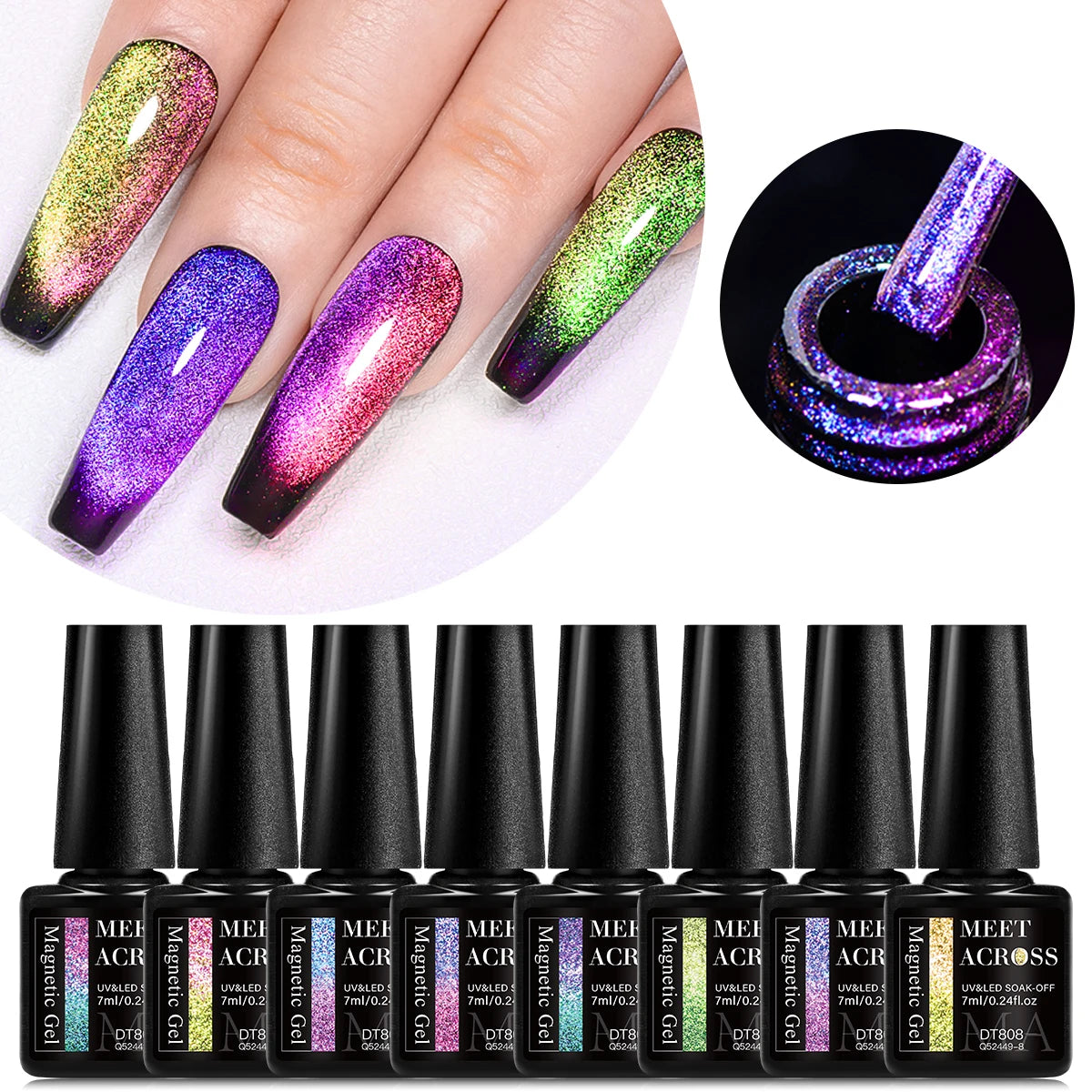 9D Rainbow Magnetic Gel Holographic Glitter Cat Eye Gel Nail Polish