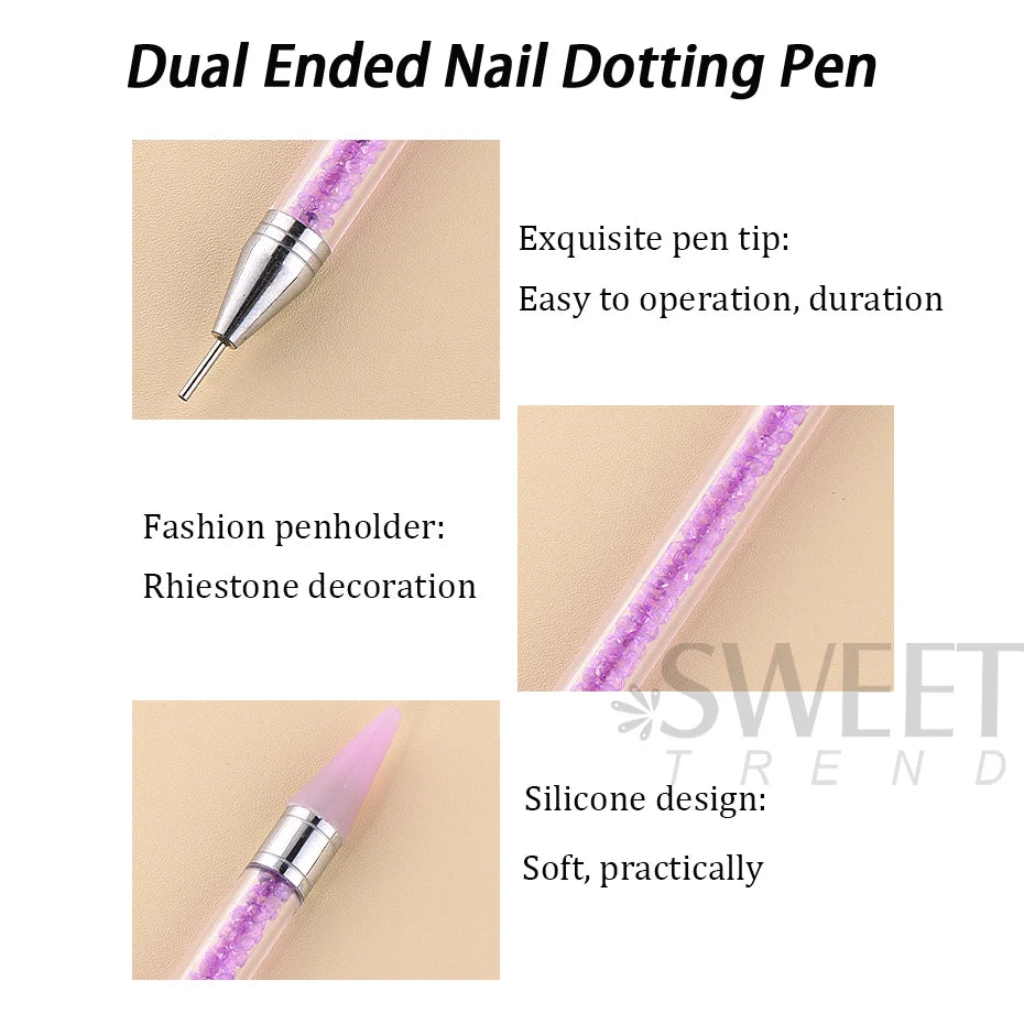 1pc Dual Ended Nail Dotting Pen Crystal Beads Handle Rhinestone Studs Picker Wax Pencil Gel UV Brush Manicure Nail Art Tools