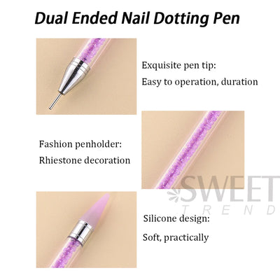 1pc Dual Ended Nail Dotting Pen Crystal Beads Handle Rhinestone Studs Picker Wax Pencil Gel UV Brush Manicure Nail Art Tools