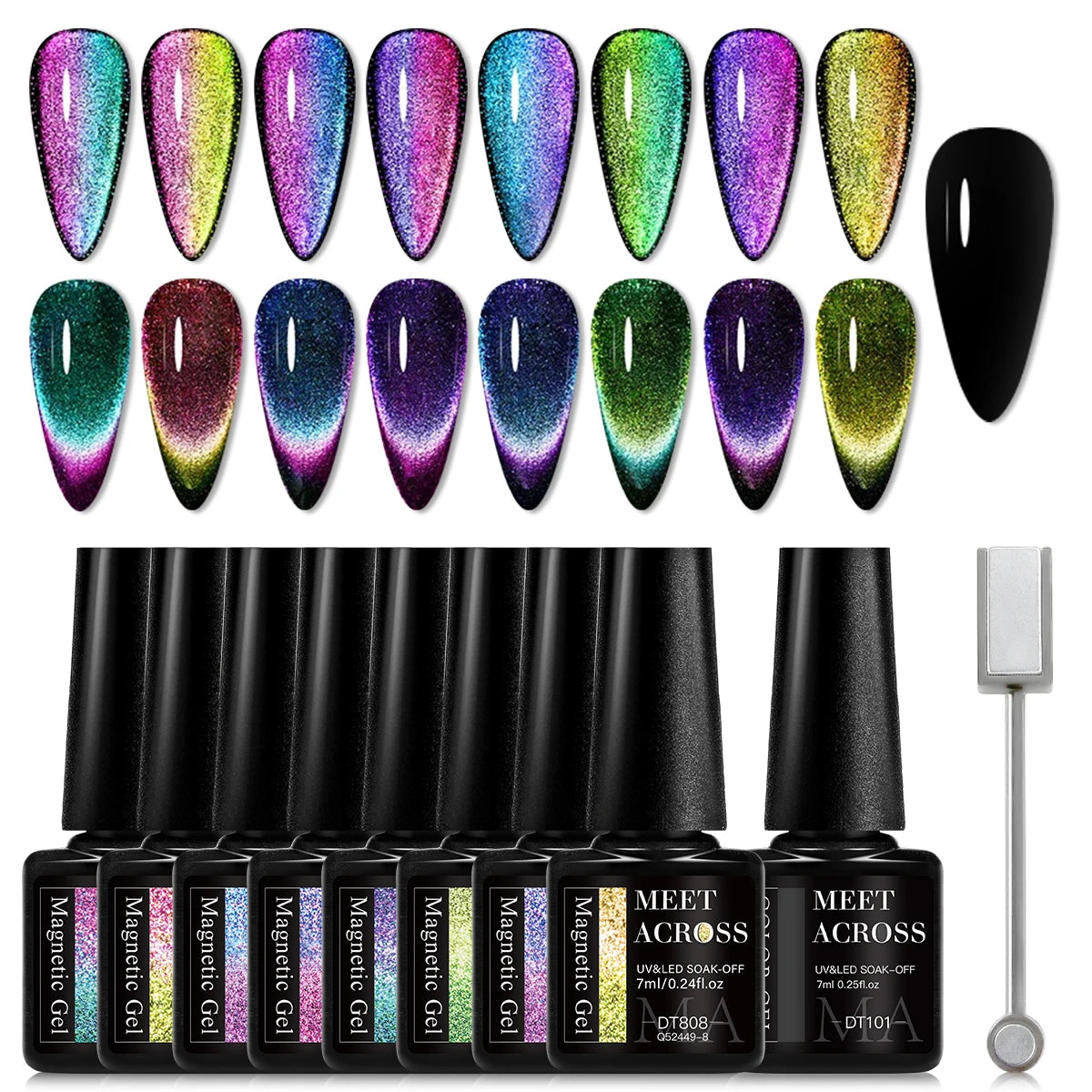 9D Rainbow Magnetic Gel Holographic Glitter Cat Eye Gel Nail Polish