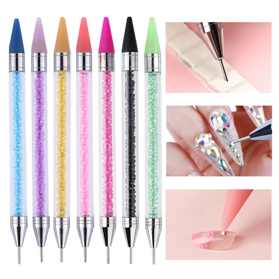 1pc Dual Ended Nail Dotting Pen Crystal Beads Handle Rhinestone Studs Picker Wax Pencil Gel UV Brush Manicure Nail Art Tools