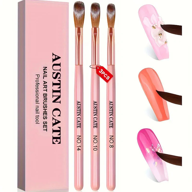 3pcs Kolinsky Acrylic Nail Brush Set Size 8/10/14 for Acrylic Powder Application Brushes Nail Art Extension & Carving Salon Tool