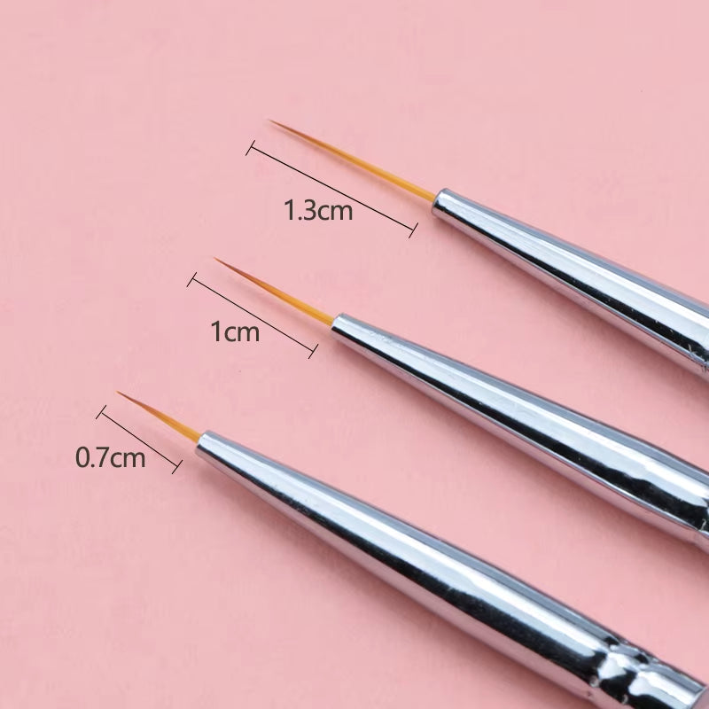 3Pcs/Set Kolinsky Gel Nail Art Line Painting Brushes Crystal Acrylic Thin Liner Drawing Pen Nail Art Manicure Tools Set