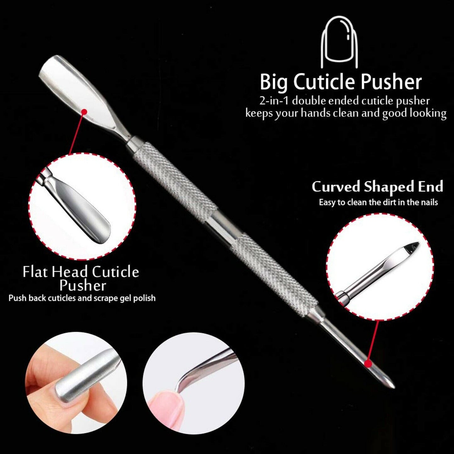 Cuticle Pusher Remover Nail Cleaner Manicure Pedicure Stainless Steel Tool Set