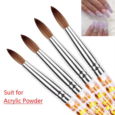 1PC Acrylic Nail Art Brush Manicure Powder Oval Crimped Shaped Nylon Hair Nail Painting Pen Wood Handle Manicure Tool