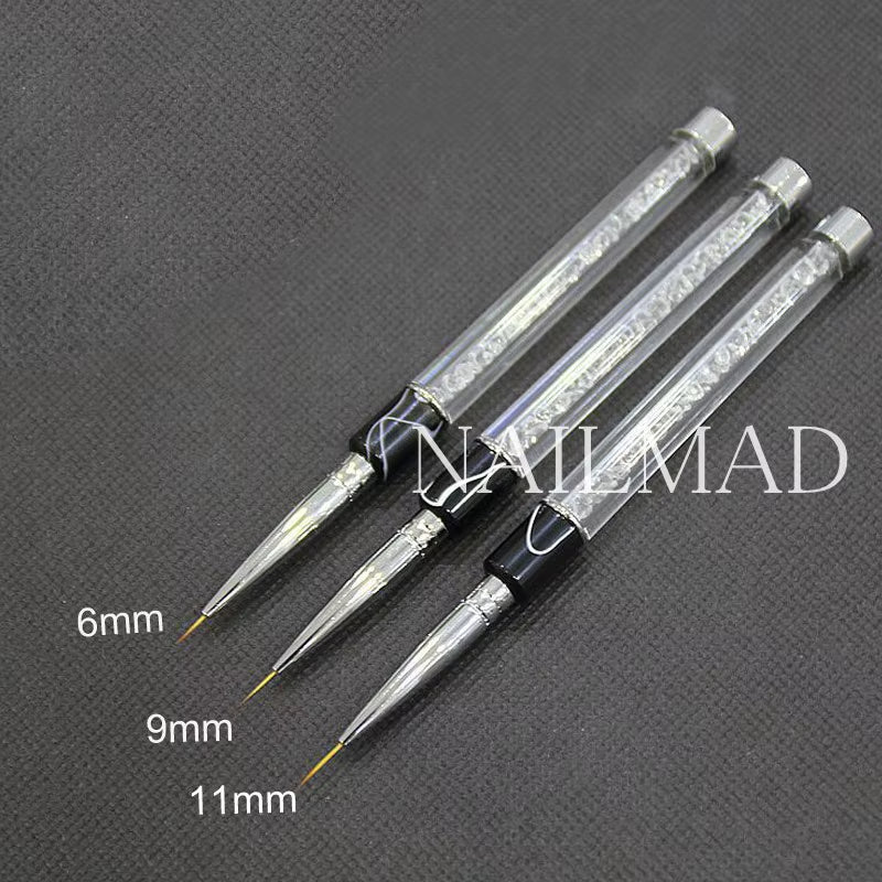 3Pcs 6/9/11Mm Nail Art Acrylic Brush UV Gel Polish Extension Carving Brush Metal Rhinestone Painting Liner Brush Drawing Pen