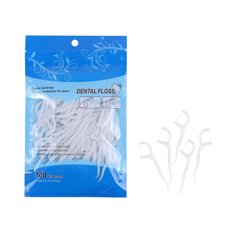 HOT 100Pcs Dental Flosser Picks Teeth Stick Tooth Clean Oral Cleaning Care 7.5Cm Disposable Floss Thread Toothpicks with Box