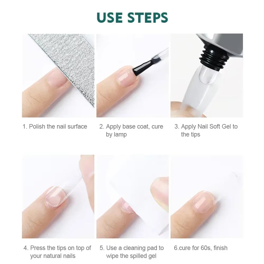 Pro Soft Nail Tips Gel Glue 20G Adhesive Fake Nails Long Lasting Soak off UV Gel Nail Polish Manicure Products for Nails