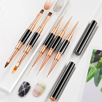 Professional Nail Art Brush Set 5Pcs Double-Ended Nail Art Brushes for Long Lines, Thin Liner Brush for Nails Detail