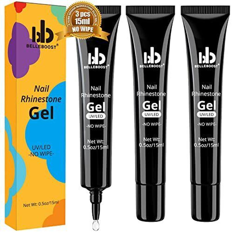 3 Pack Nail Rhinestone Glue Gel, Nail Lamp Needed Gem Glue Gel Super Strong