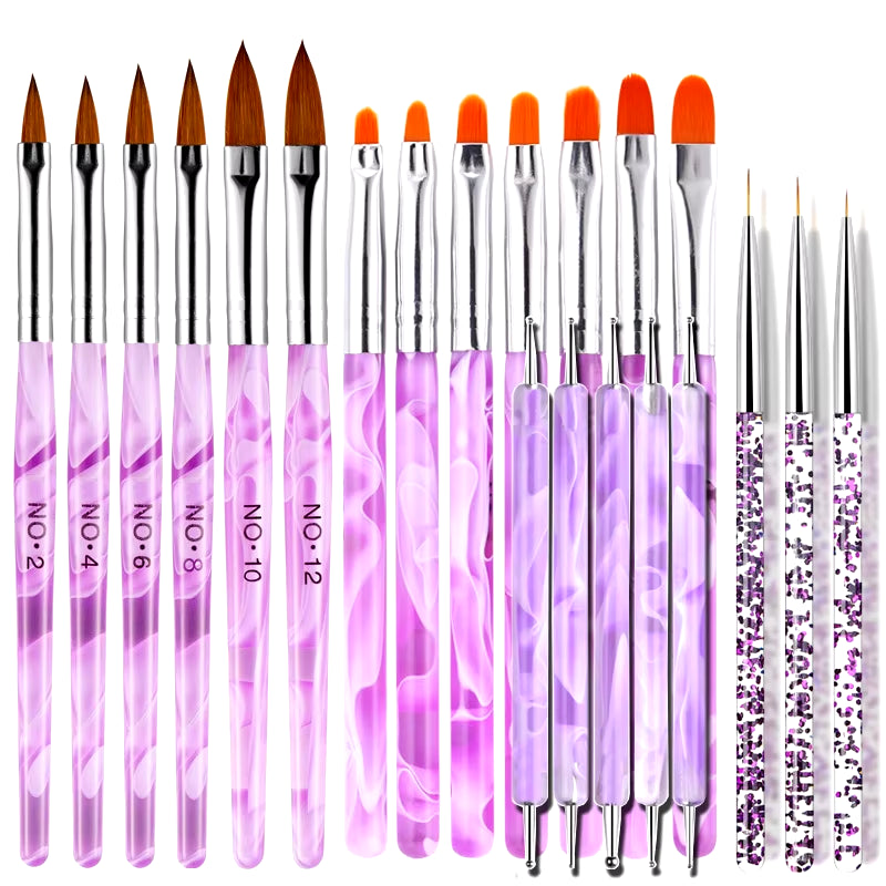 21Pcs Nail Art Set Kit Pink Acrylic Brushes +Marble UV Gel Pens + 2-Ways Dotting Pens + Fine Liner Details Brush