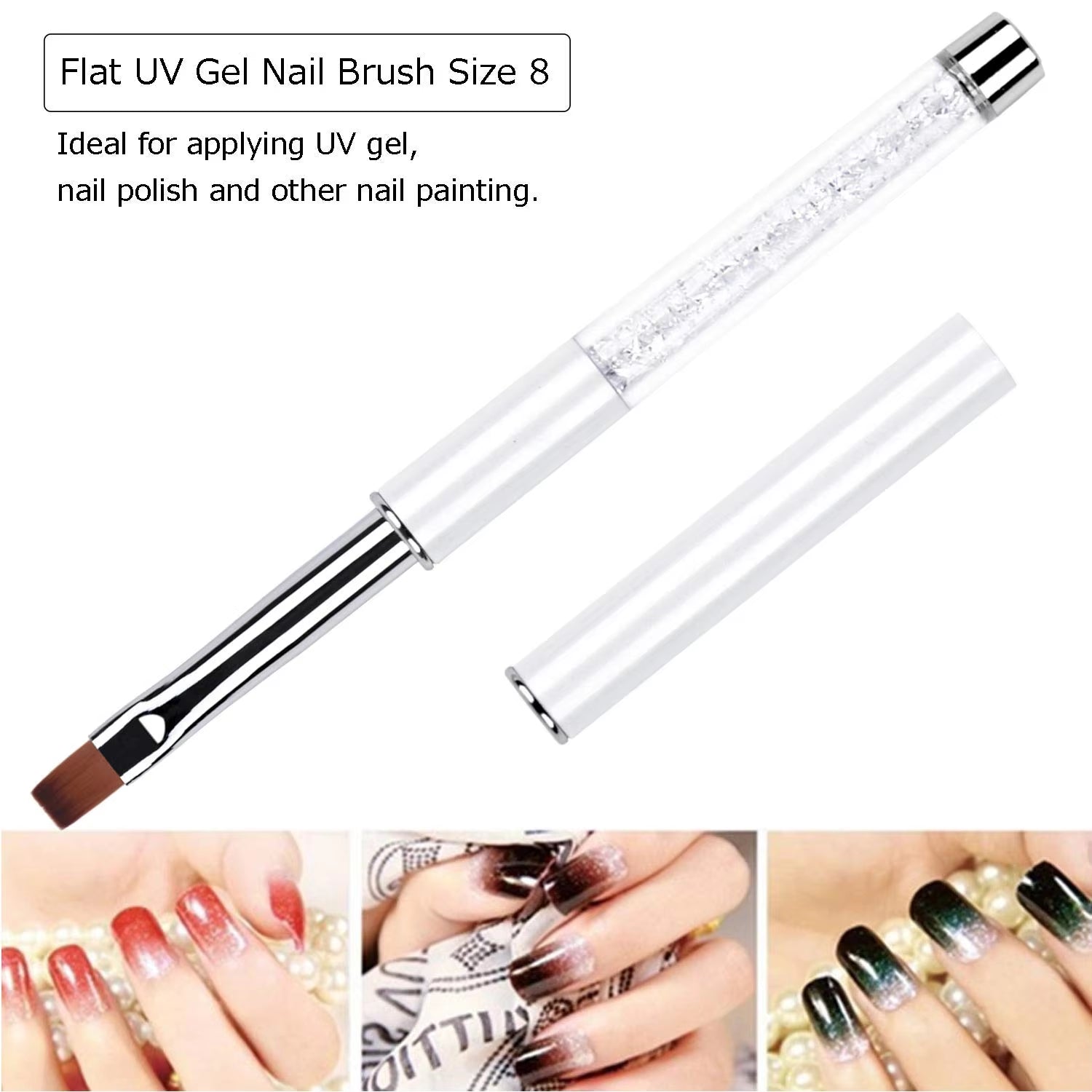 Oval & Flat UV Gel Nail Brush Rhinestone Handle Professional Nail Art Design Brushes