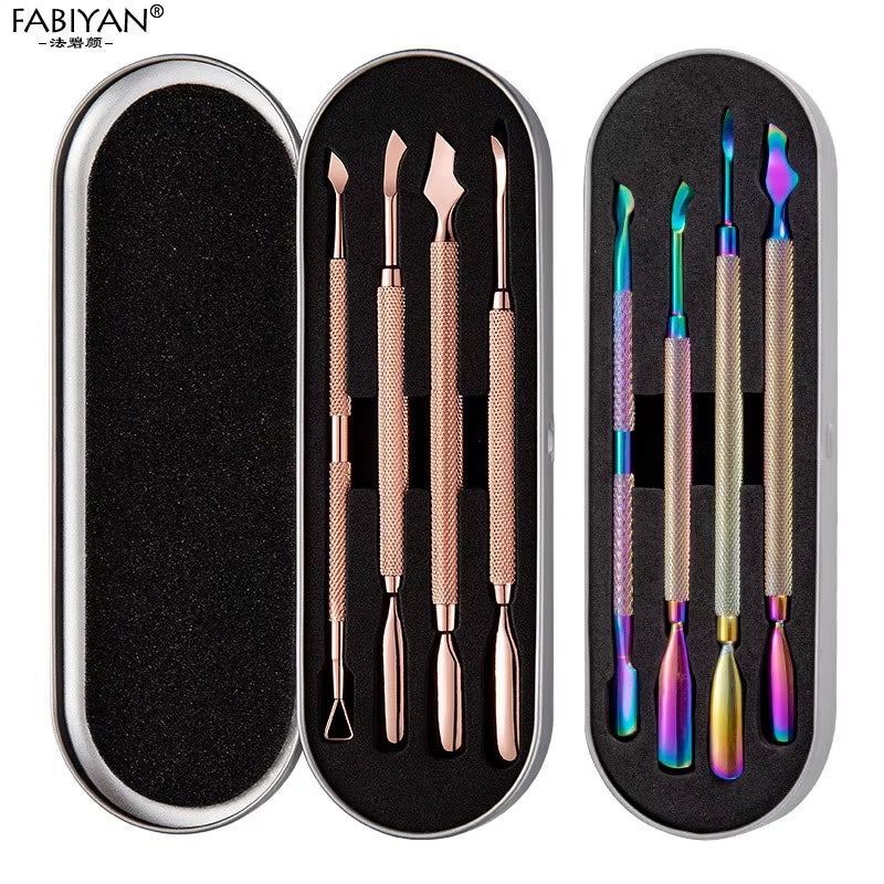 Stainless Steel Nail Art Cuticle Pusher Tool Dead Skin Remover UV Gel Polish Pedicure Cleaning Care Double Side Manicure Set