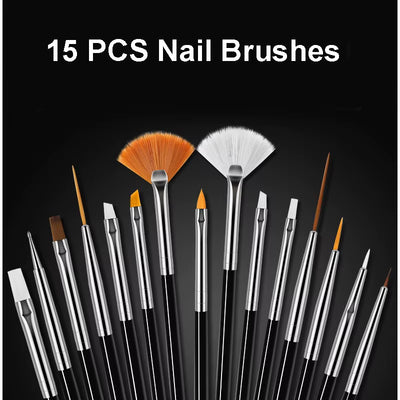 Nail Brush for Manicure Gel Brush for Nail Art 15Pcs/Set Nail Brush Acrylic Liquid Powder Carving Gel Brush