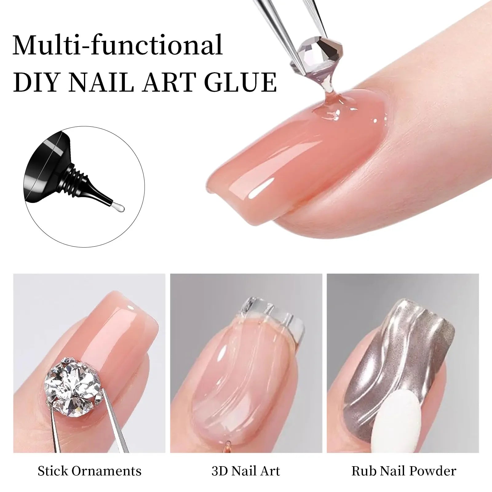 30G Nail Rhinestone Glue for Nails Super Strong Gel Nail Glue for Nail Charm 3D Nails Bling Gel Decoration Gem Nail Art Diamonds