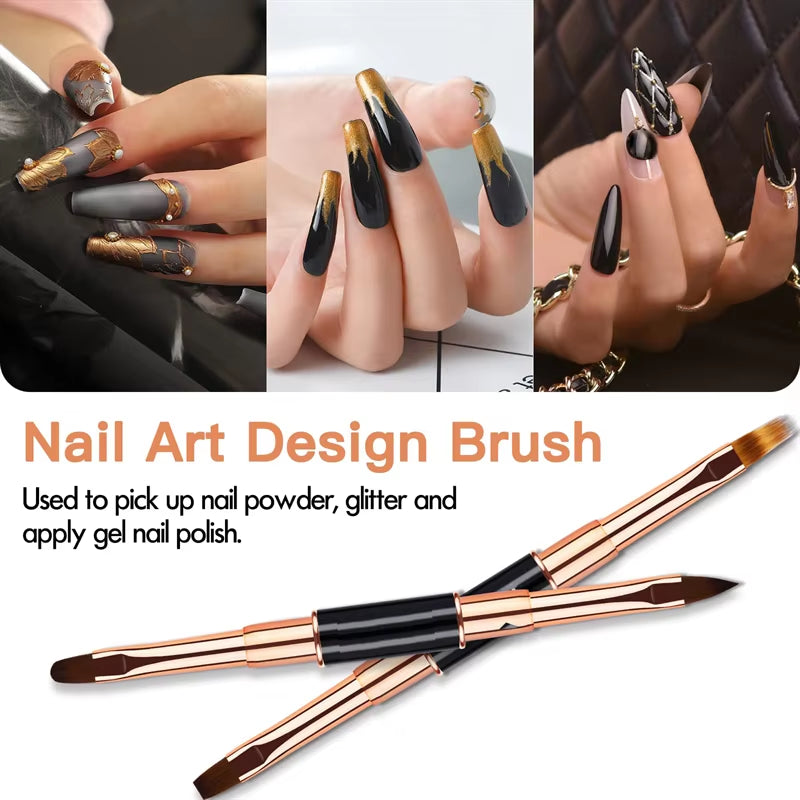 Professional Nail Art Brush Set 5Pcs Double-Ended Nail Art Brushes for Long Lines, Thin Liner Brush for Nails Detail