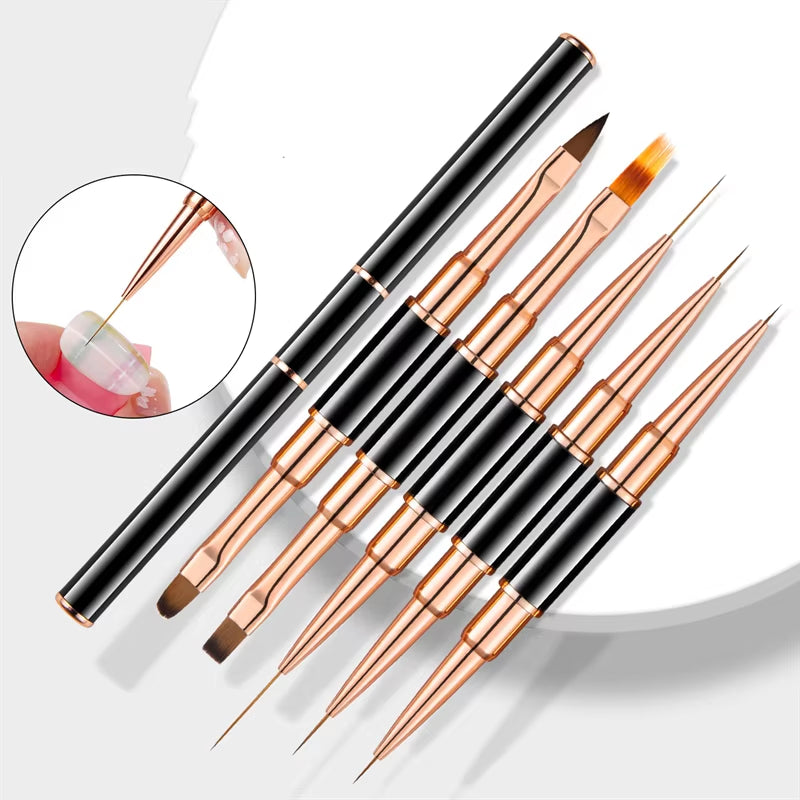 Professional Nail Art Brush Set 5Pcs Double-Ended Nail Art Brushes for Long Lines, Thin Liner Brush for Nails Detail