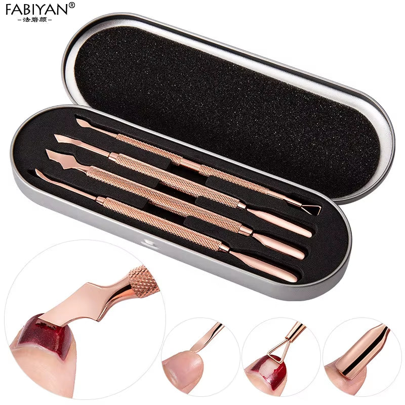 Stainless Steel Nail Art Cuticle Pusher Tool Dead Skin Remover UV Gel Polish Pedicure Cleaning Care Double Side Manicure Set