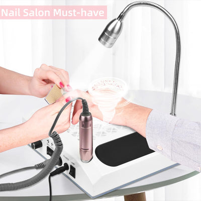 Nail Dust Collector for Acrylic Nails, Combine 80W Dust Collector Vacuum, 30000PRM Nail Electric Drill with 6 Bits & Sanding Bands, 2 Filters, 6W Desk Lamp Nail Dust Collector and Drill