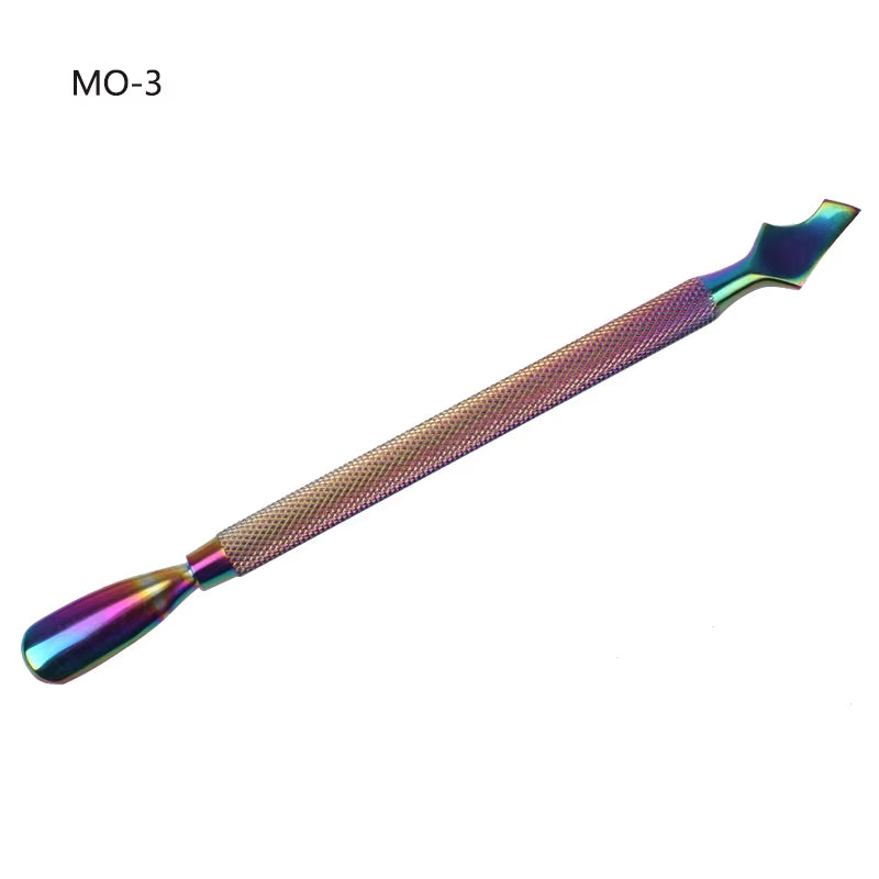 1Pcs Rainbow Stainless Steel Nail Cuticle Pusher Nipper Double Sided Dead Skin Push Remover Manicure Nail Care Tool