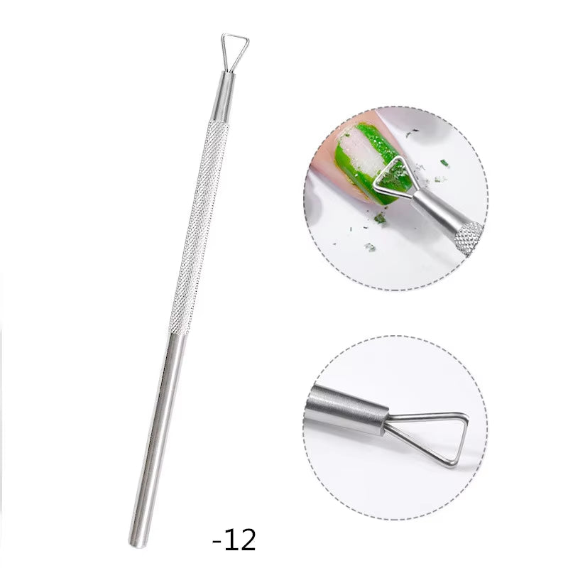 1Pcs Rainbow Stainless Steel Nail Cuticle Pusher Nipper Double Sided Dead Skin Push Remover Manicure Nail Care Tool