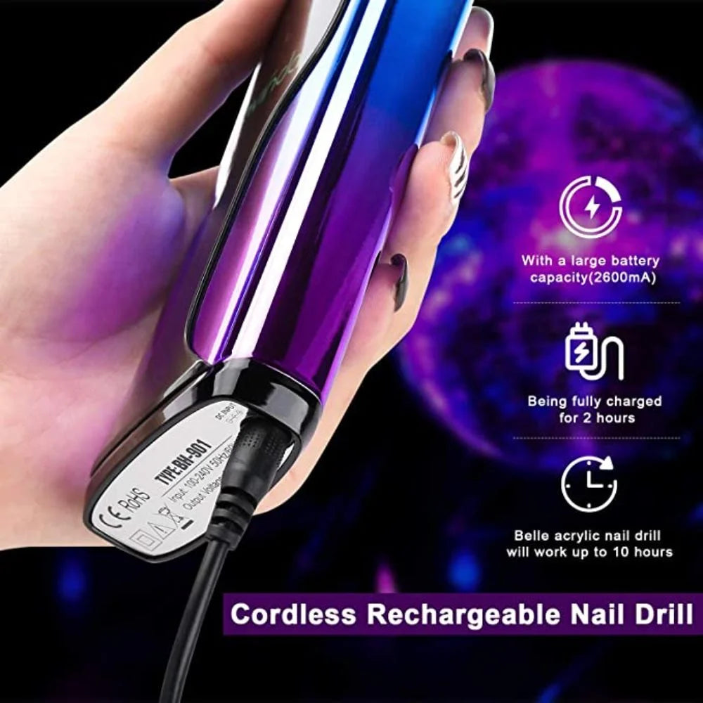 Portable Professional Nail Drill Machine, Cordless 35,000RPM with Protective Case